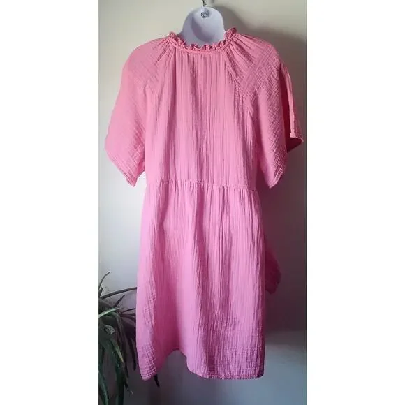 Old Navy Womens Pink Gauze shirt Sleeve Dress Size Medium Beachy Feminine Travel - Picture 2 of 6